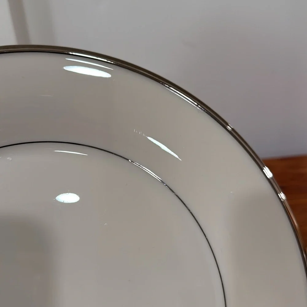 Lenox Dimension Collection Solitaire Ivory Dinner Plates w/ Platinum Band x 2